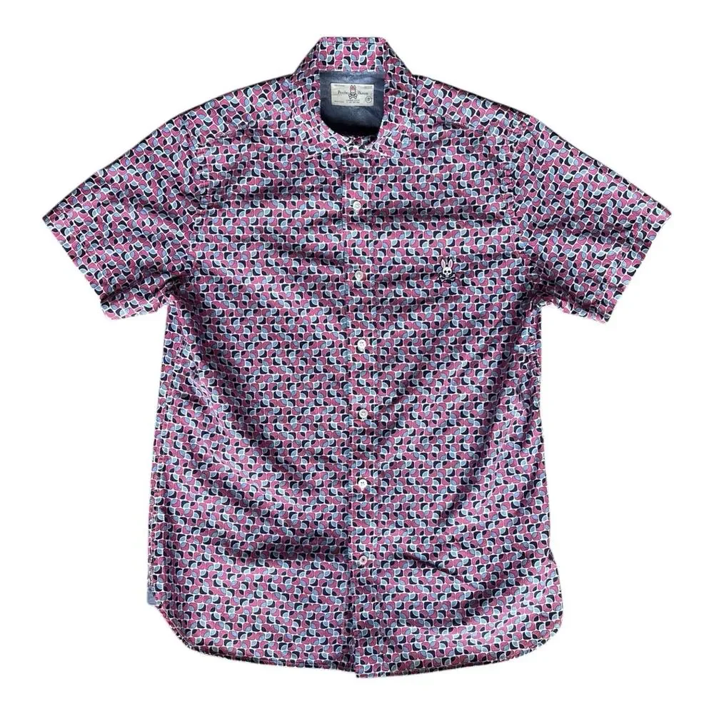 Psycho Bunny Shirt Mens Small Red Blue Button Down Pima Cotton Diamond